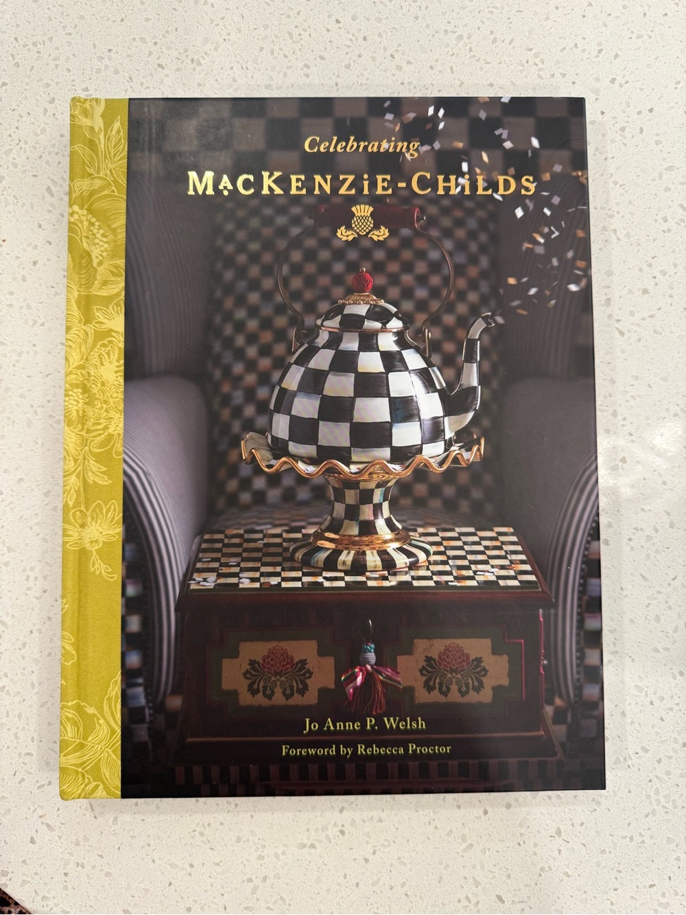 MacKenzie-Childs Black & White Check Teapot Book with Gold Spine Hardcover